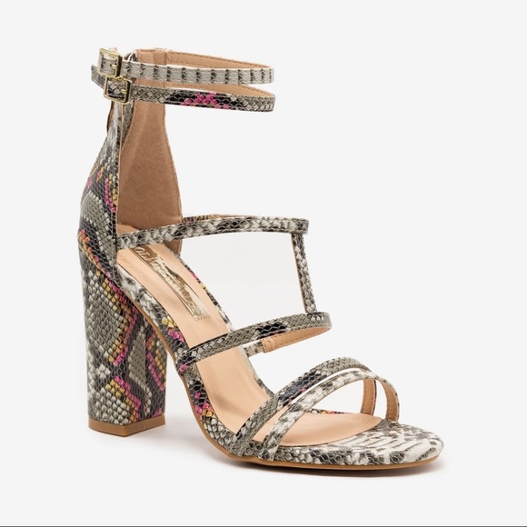 LIKE NEW Olivia Miller Chic Snake Print Strappy High Heels - Picture 1 of 8